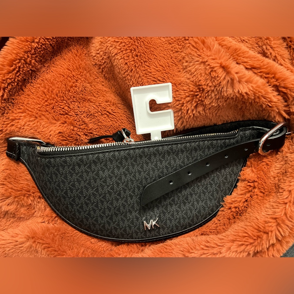 Michael Kors, Genuine, Leather, Black, Reversible,  Belt Bag, Crossbod Size L/XL